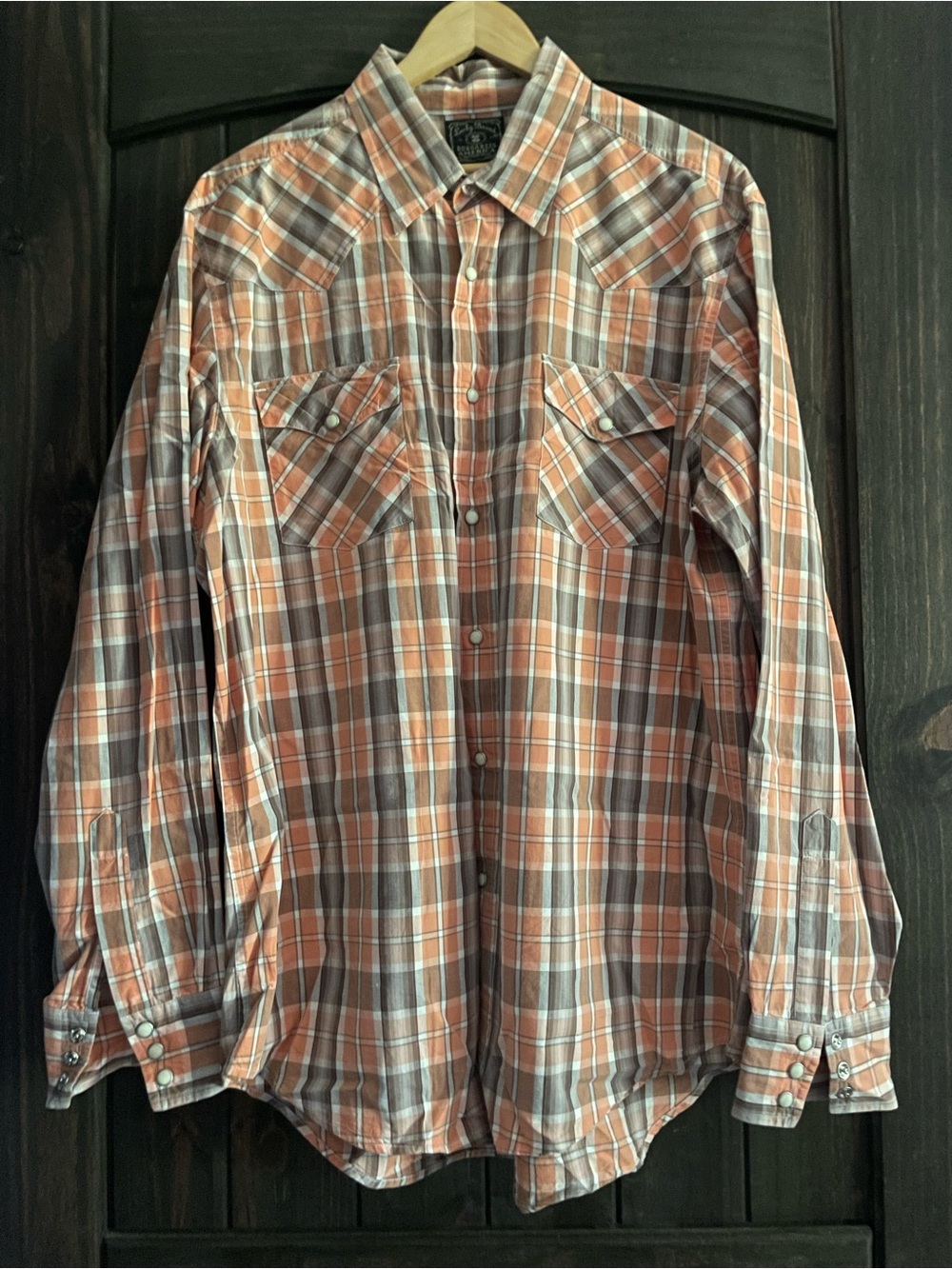 Men's Lucky Brand, Orange Plaid Button-Up Shirt, Size XL
